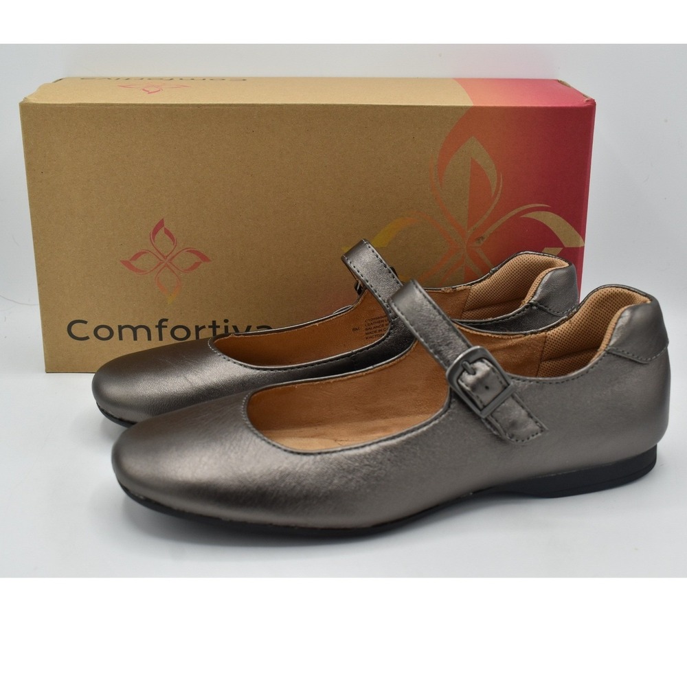 Comfortiva Kaylee Mary Jane Women 8.5 Dark Pewter New Leather Flats Shoes